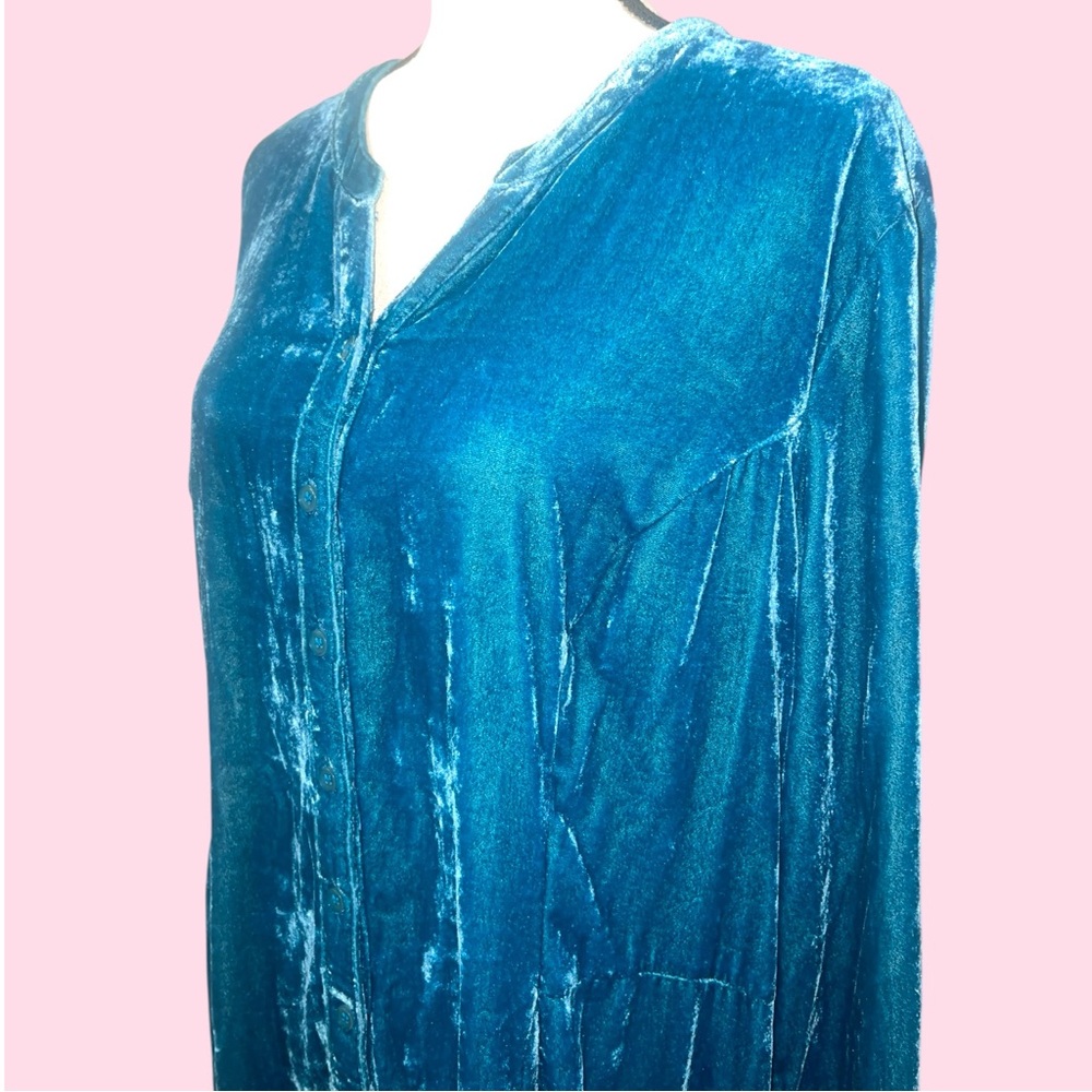 Coldwater Creek Teal Velvet Button Down Dress